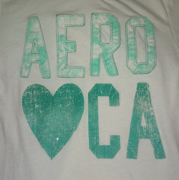 💕3/25💕White & Aqua Aeropostale Cali Tee - Picture 2 of 9